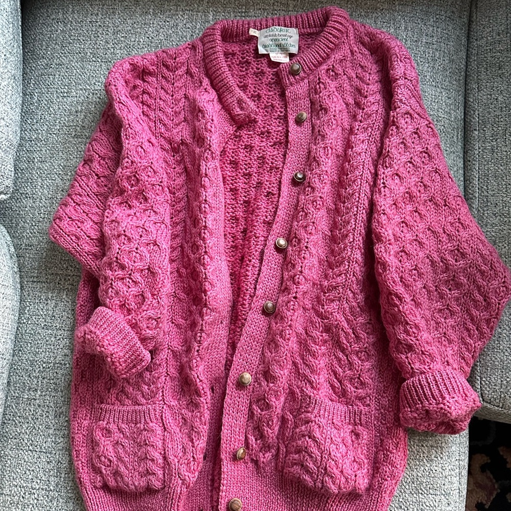 Vintage Chunky Pink Cable Knit Cardigan
